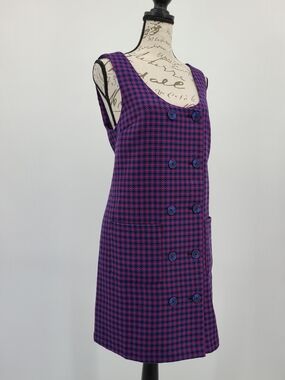 ModCloth Purple and Blue Houndstooth Double-Breasted Jumper Size Small